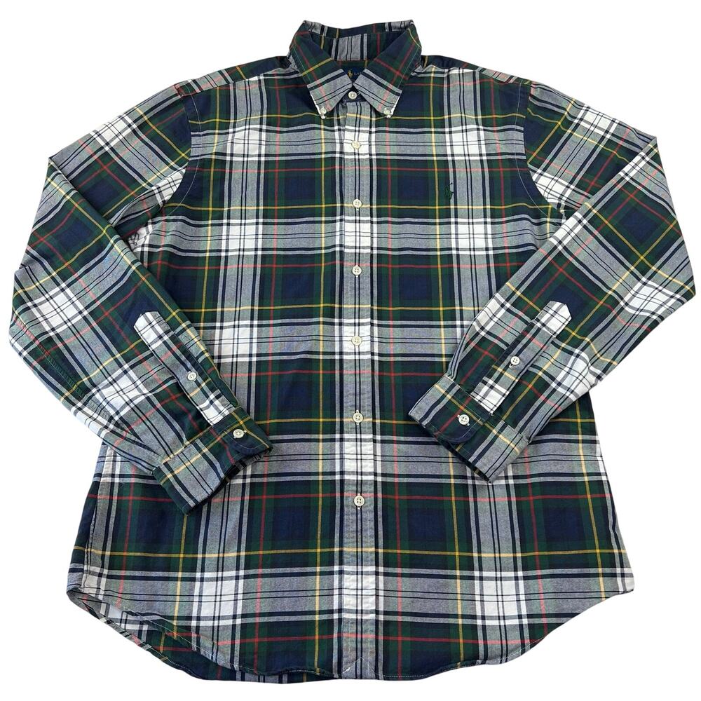 Ralph Lauren Green Plaid Button Down Shirt men's size Large Slim Fit